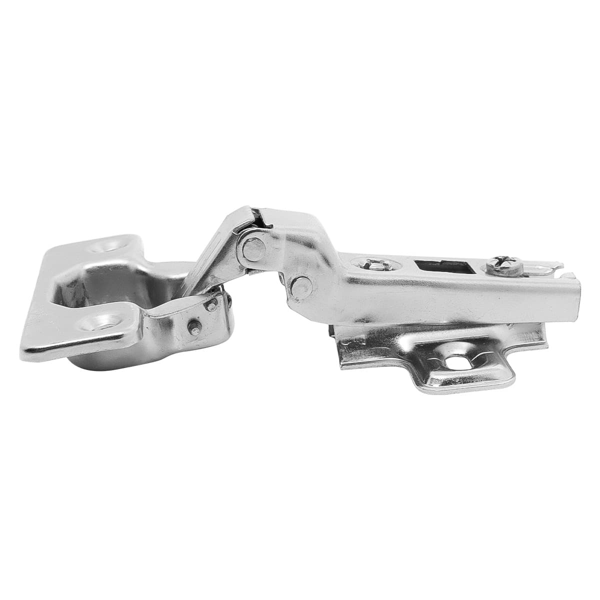 Dobradiça Caneco Calço Simples 35mm Curva para Armário e Móveis - Dobradiça de aço niquelado com abertura de 110 graus, ideal para portas de armários e móveis com espessura de 14 a 23mm. Garante fechamento suave e ajuste preciso.