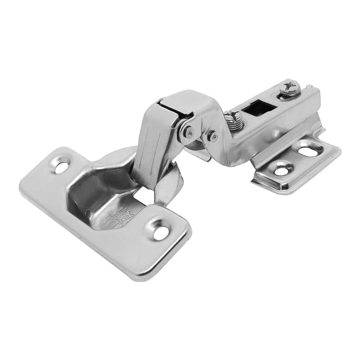 Dobradiça Caneco Calço Duplo 35mm Alta Tradestar para armários e móveis, aço niquelado, abertura 110°, calço duplo para ajuste de altura. Ideal para portas de 14 a 23mm. Fechamento suave e elegante.