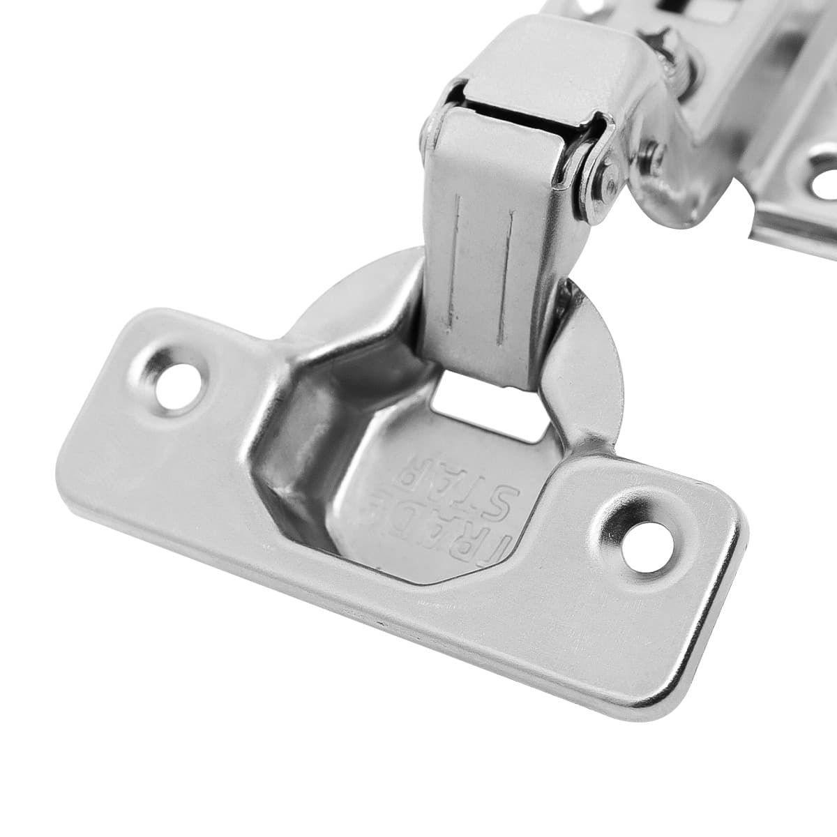 Dobradiça Caneco Calço Duplo 35mm Alta Tradestar para móveis, aço niquelado, abertura 110°, calço duplo de 2mm, ideal para portas de armários e móveis com espessura de 14 a 23mm. Produto original com garantia.