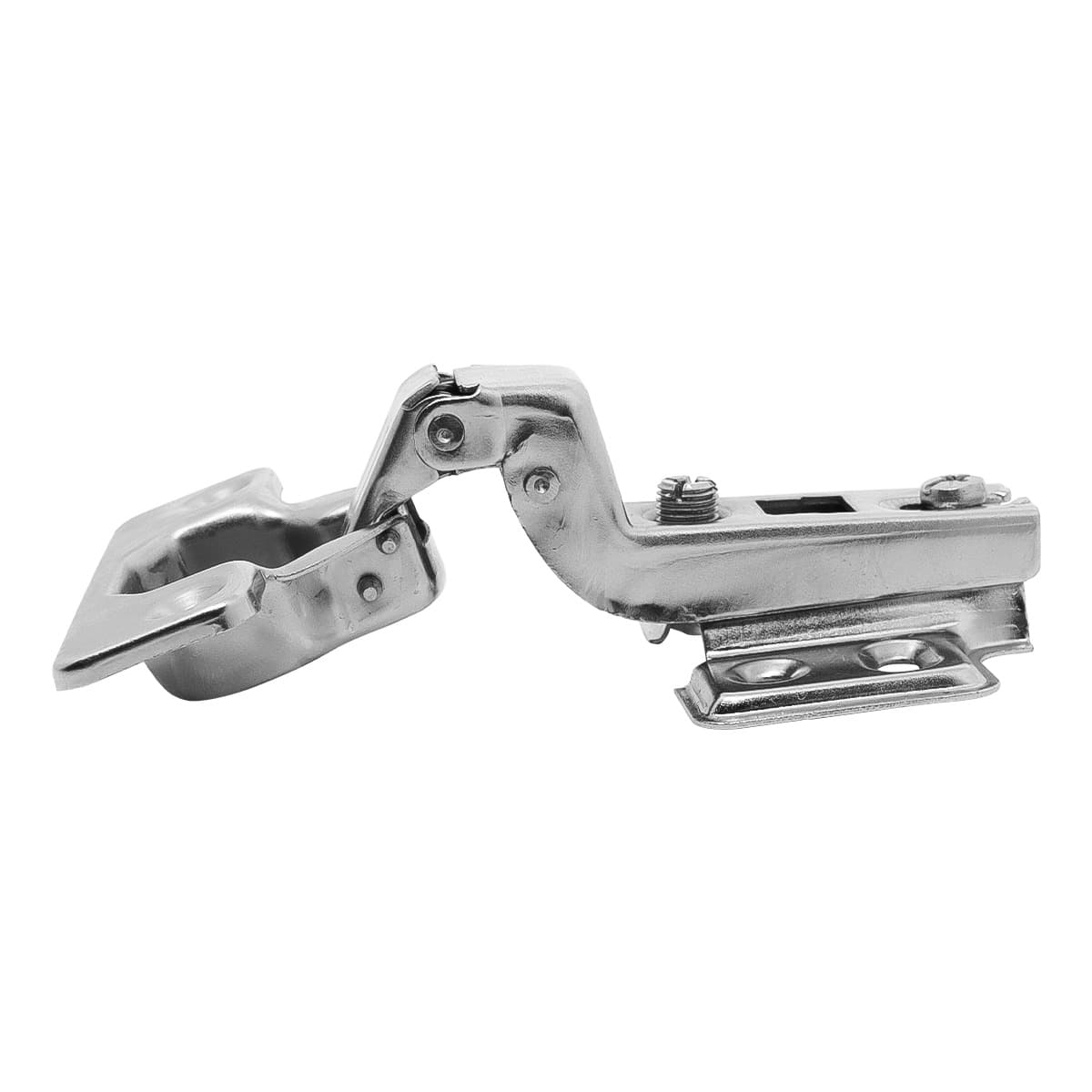 Dobradiça Caneco Calço Duplo 35mm Alta Tradestar para móveis, ideal para portas de armários e móveis em geral. Dobradiça slide on com calço duplo, aço niquelado, abertura de 110°, altura do calço 2mm, diâmetro do caneco 35mm e profundidade do caneco 11,5mm. Compatível com espessuras de porta de 14 a 23mm. Garante fechamento suave e ajuste de altura.