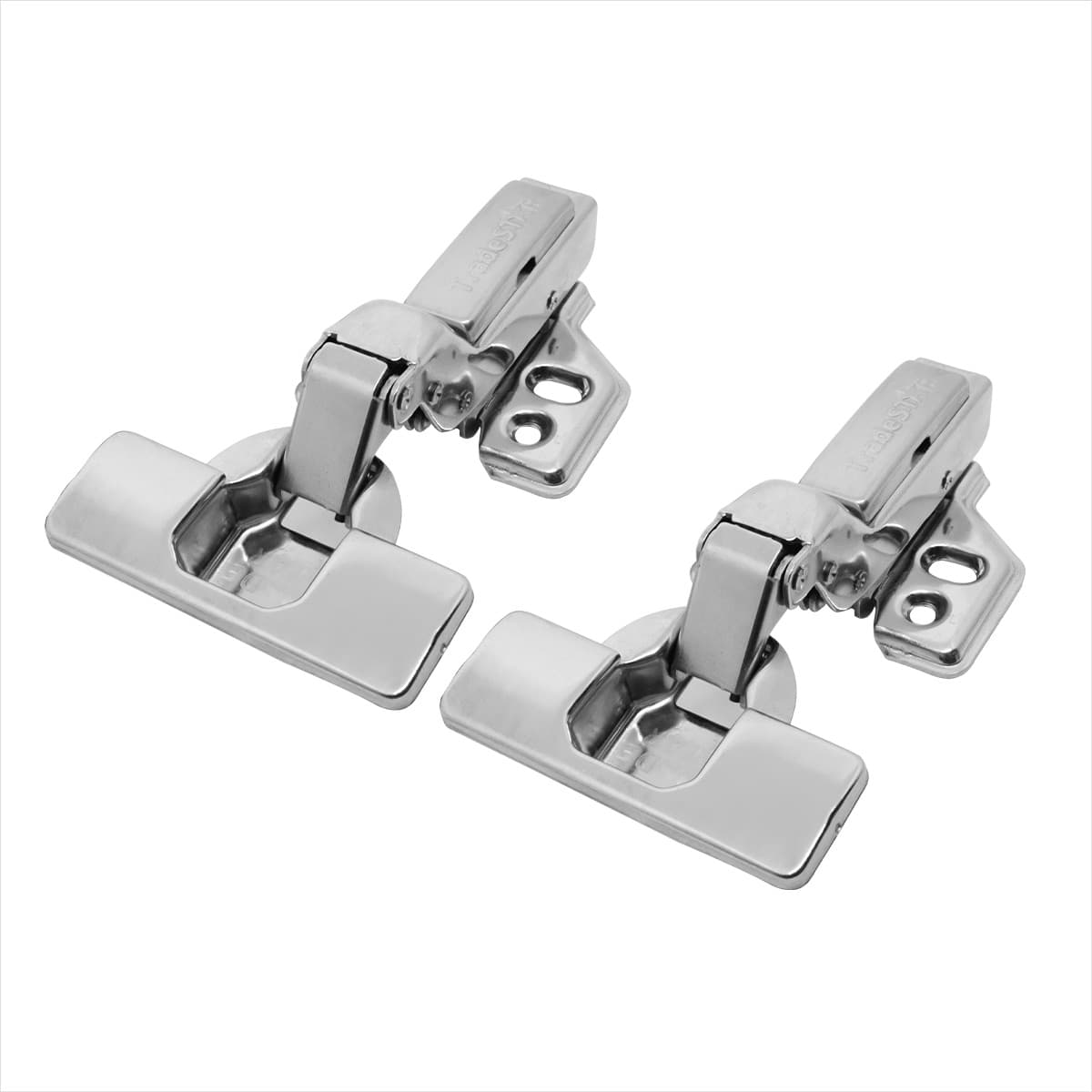 Dobradiça com Amortecedor para Armário Alta 35mm com Capas - Fechamento suave e silencioso, aço niquelado, abertura 105 graus, ideal para móveis com espessura de 14 a 23mm. Kit com 2 unidades.