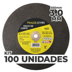 Kit com 100 discos de corte de metal 12" (300x3,0 mm) com furo de 19,05 mm, ideal para corte de aço. Ferramenta reforçada e de alta performance para uso em esmerilhadeiras angulares. Produto original, novo e com garantia.