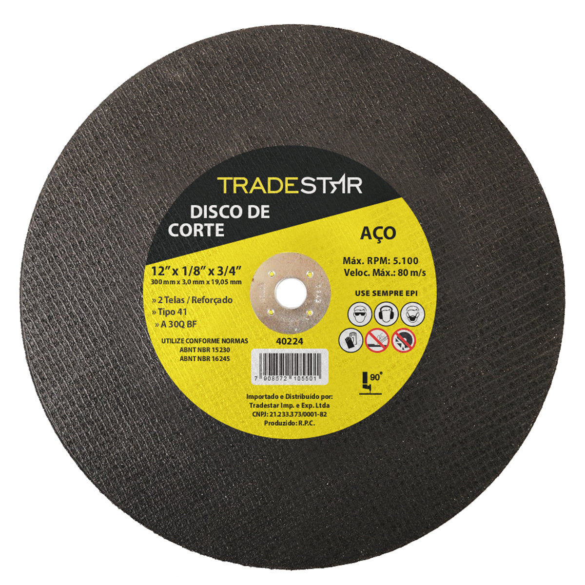 Kit com 25 discos de corte para metal 12" (300x3,0 mm) com furo de 19,05 mm, ideal para cortes precisos em aço e outros metais. Disco de corte reforçado, alta performance em projetos industriais e construção civil. Ferramenta essencial para esmerilhadeiras angulares.