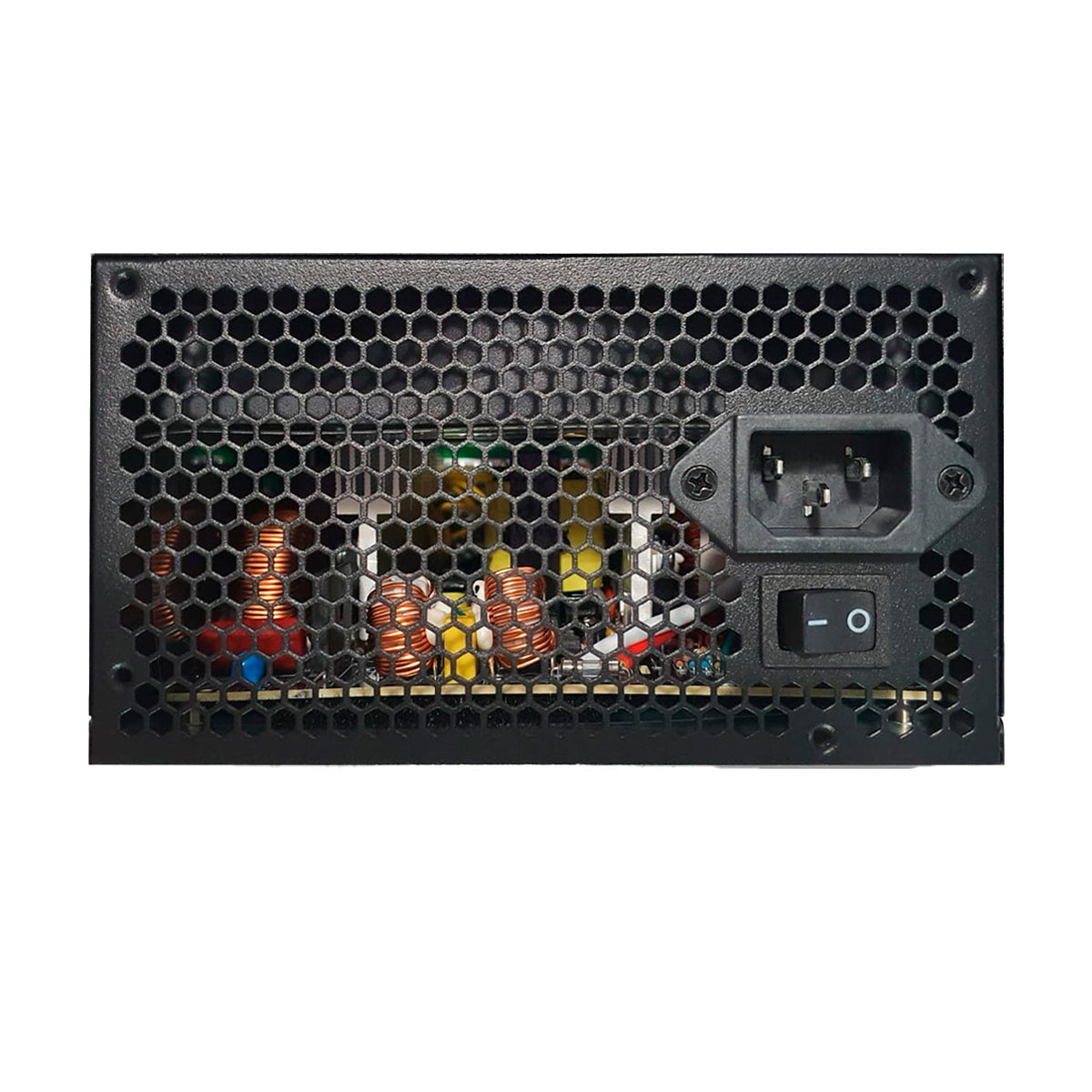 Fonte Gamer Duex 500FSE++ 500W 80 Plus Bronze Modular - Vista traseira com conectores e chave liga/desliga. Ideal para PC Gamer com energia estável e eficiente.