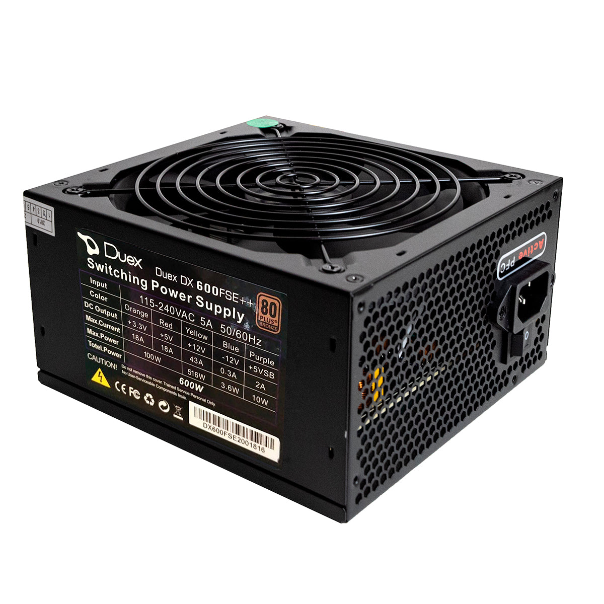 Fonte Gamer Duex 600FSE++ 600W 80 Plus Bronze Modular PFC Ativo - Fonte de alimentação para PC com 600W de potência, PFC ativo, modular, 80 Plus Bronze, conectores diversos e garantia. Ideal para gamers e computadores de alto desempenho.