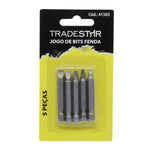 Jogo de Bits Fenda Tradestar com 5 peças em aço carbono para parafusadeira. Kit de ponteiras de fenda para uso profissional e hobby. Ferramenta de alta durabilidade e resistência.