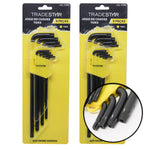 Kit 2 Jogos de Chaves Torx Tipo L Longo Tradestar (T10 a T50) em aço cromo vanádio, ideal para uso em manutenção automotiva, eletrônicos, eletrodomésticos, móveis e indústria. Conjunto com 9 peças cada, oferecendo maior alcance e torque. Ferramenta original com nota fiscal, envio imediato e suporte técnico especializado.