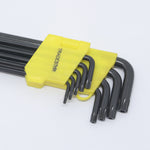 Kit 2 Jogos de Chaves Torx Tipo L Longo Tradestar (T10 a T50) em aço cromo-vanádio, ideal para manutenção automotiva, eletrônicos e marcenaria. Chaves Torx com formato em L para maior alcance e torque. Conjunto com 18 chaves (2 de cada tamanho: T10, T15, T20, T25, T27, T30, T40, T45, T50).