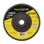 Kit com 10 Discos Flap Reto 7" 180mm Fds180-100fc Z100 Tradestar - Grão 100 para esmerilhadeira angular, ideal para desbaste em aço inox, alumínio e metais ferrosos. Ferramenta de alta performance para acabamento e remoção de material.