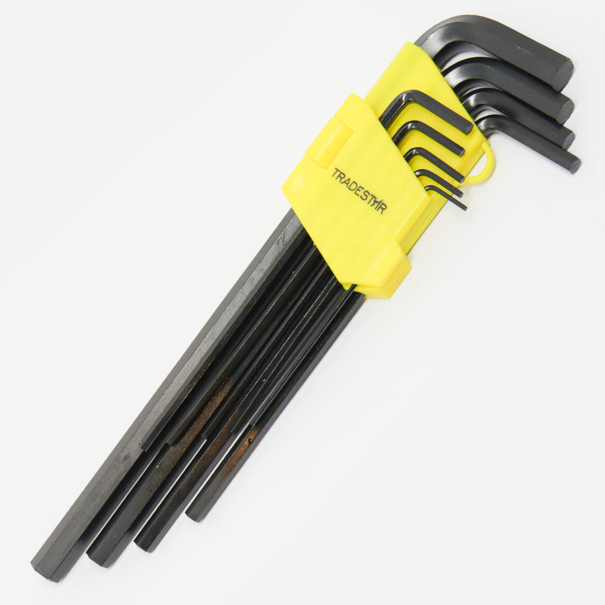 Kit 02 Jogo Chave allen Hexagonal Longa 9 Peças (1.5 a 10mm) com suporte amarelo. Chaves em aço cromo vanádio com pintura preta contra corrosão. Ideal para uso em diversas aplicações.