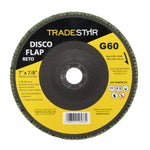 Kit com 10 discos flap reto 7" 180mm Fds180-60fc Z60 Tradestar, ideal para desbaste em aço inox, alumínio, metais ferrosos e não ferrosos. Disco de óxido de alumínio, grão 60, para uso em esmerilhadeiras angulares. Ferramenta essencial para profissionais que buscam remoção eficiente de material e excelentes acabamentos.