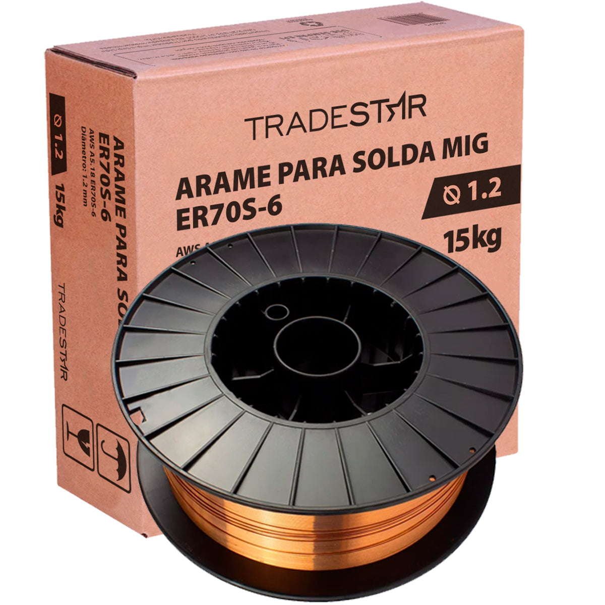 Arame de solda MIG com gás 1,2mm 15kg ER70S-6 Tradestar - Ideal para soldagem de aço carbono e baixa liga, proporcionando ótima fusão, penetração e resultados profissionais. Perfeito para projetos que exigem soldas limpas e precisas.
