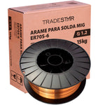 Arame de solda MIG com gás 1,2mm 15kg ER70S-6 Tradestar - Ideal para soldagem de aço carbono e baixa liga, proporcionando ótima fusão, penetração e resultados profissionais. Perfeito para projetos que exigem soldas limpas e precisas.