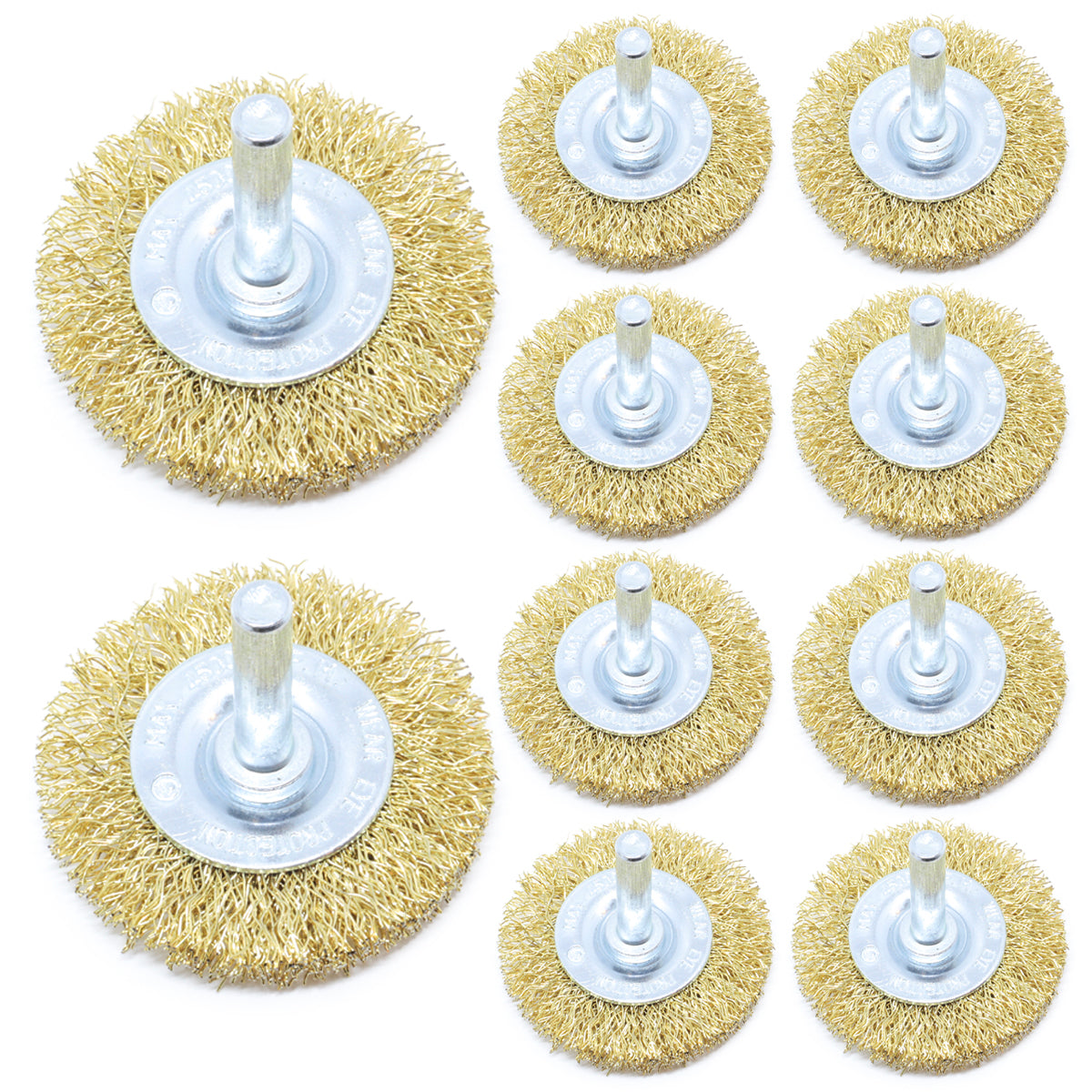 Kit com 10 escovas de aço circular para furadeira 50x12mm com haste de 1/4. Ideal para remover ferrugem, limpar peças e preparar superfícies metálicas. Ferramenta de alta performance para uso em manutenção e restauração.