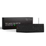 Teclado USB com fio Duex DX KB156 preto ABNT, ideal para escritório e uso doméstico. Design ergonômico, 107 teclas, cabo de 1.5m, padrão brasileiro.