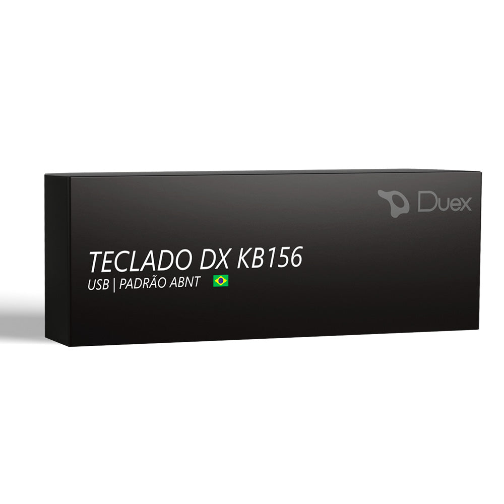 Teclado USB com fio Duex Dx KB156 preto ABNT, ideal para trabalho e estudo. Design elegante, padrão brasileiro, 107 teclas, cabo 1.5m. Pronta entrega e nota fiscal.