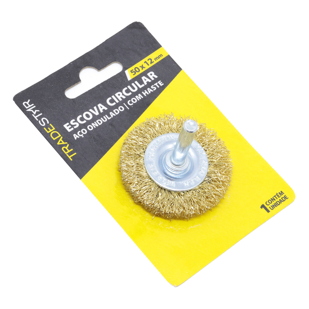 Kit com 10 Escovas de Aço Circular para Furadeira 50x12mm com haste de 1/4. Ideal para remoção de ferrugem, oxidação e limpeza de peças metálicas. Escova de aço carbono latonado ondulado, indicada para uso em furadeiras. Produto original, novo e com garantia.