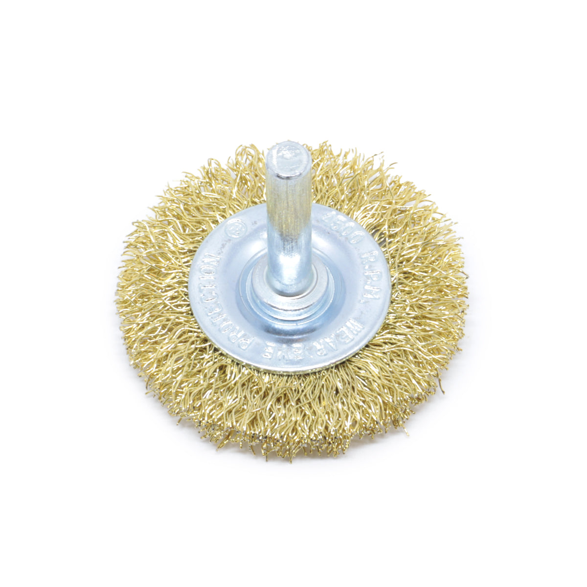 10 Escovas de Aço Circular para Furadeira 50x12mm - Kit com 10 escovas de aço carbono latonado ondulado, ideais para limpeza e remoção de ferrugem em peças metálicas. Haste de 1/4 polegada, compatível com diversas furadeiras. Ferramenta essencial para manutenção e restauração.