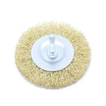 Kit 10 Escova de Aço Circular para Furadeira 75x10mm 4'' com haste de 1/4, ideal para remoção de ferrugem, limpeza de peças e preparação de superfícies metálicas. Escova de aço carbono latonado ondulado, compatível com furadeiras, oferece alta durabilidade e eficiência na remoção de corrosão e oxidação.