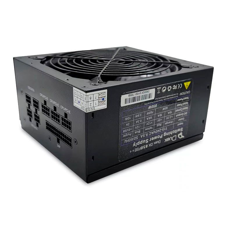 Fonte Gamer Duex 850FSE++ 850W 80 Plus Bronze Full Modular PFC Ativo - Fonte de alimentação de alta performance para PC gamer, com 850W de potência, certificação 80 Plus Bronze, design modular e PFC ativo. Ideal para gamers que buscam energia estável e eficiente para seus componentes.