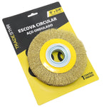 Kit com 5 Escovas Rotativa Circular Latonada 6X 3/4" para Motoesmeril, ideal para remoção de ferrugem e limpeza de peças em geral. Escova de aço ondulado, acompanha buchas de redução e é perfeita para uso em motoesmeril. Produto original, novo e com garantia.