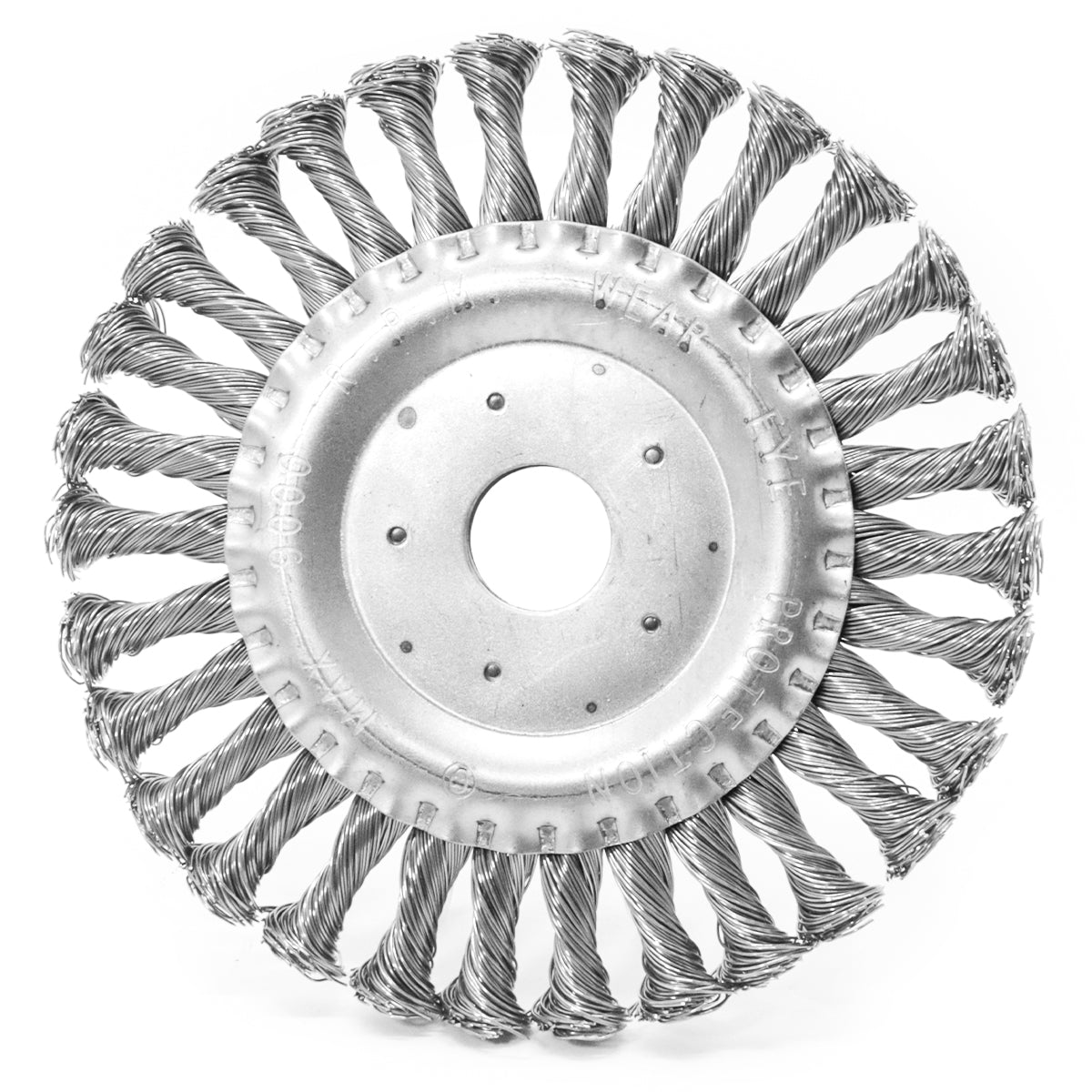 Kit com 5 escovas de aço circular rotativa trançada de 6 polegadas (150mm) para limpeza e preparação de superfícies. Remove ferrugem, tinta e resíduos de solda. Ideal para uso em motoesmeril.