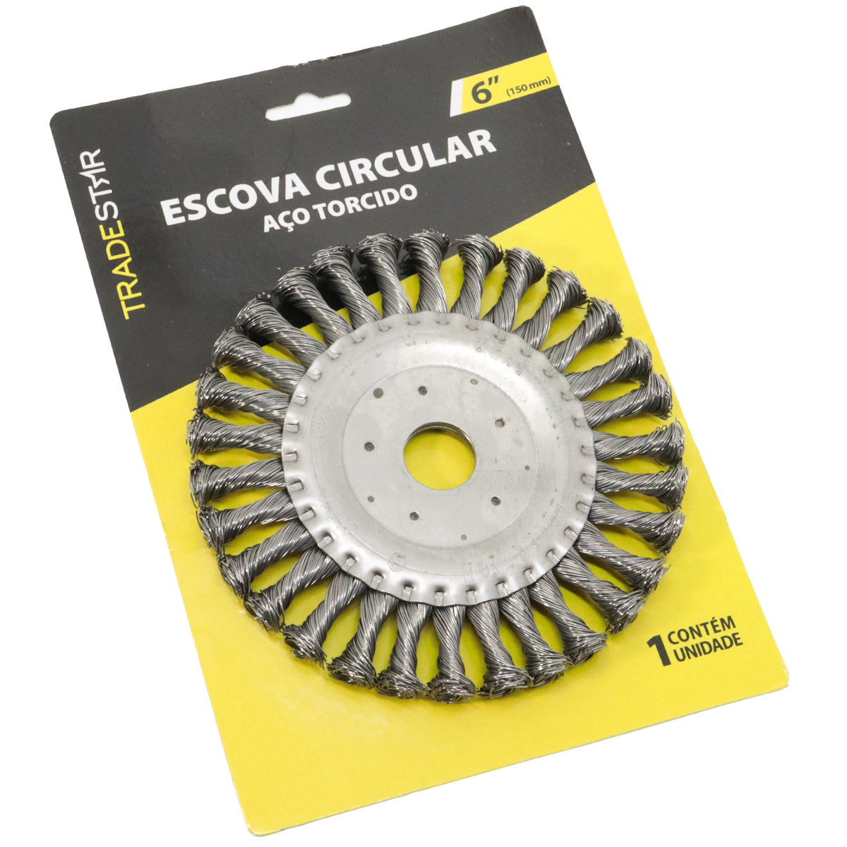 5 Escovas de Aço Circular Rotativa Trançada 6" 150mm para limpeza e remoção de ferrugem. Escova de aço torcido, ideal para uso em motoesmeril. Kit com 5 unidades, pronta entrega e envio imediato.