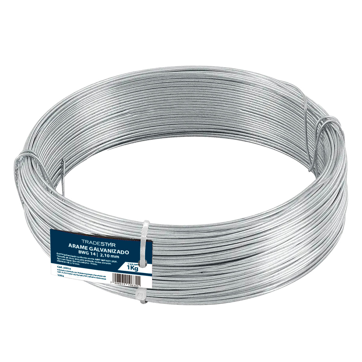 Arame Galvanizado Nº14 BWG 14 Tradestar 1kg - Fio de aço galvanizado liso com 2,10mm de diâmetro, ideal para construção civil, jardinagem, artesanato e fixações diversas. Resistente à corrosão e com acabamento de alta qualidade.