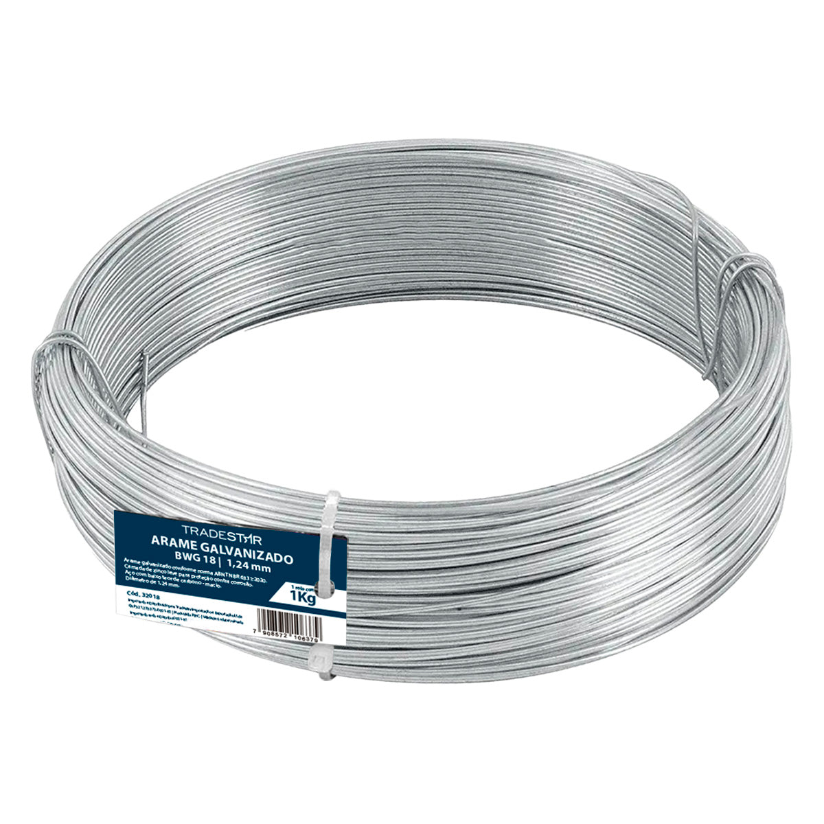 Arame Galvanizado Nº18 BWG 18 Tradestar - Fio de 1,24mm liso, rolo de 1kg, ideal para construção civil, artesanato e projetos DIY. Arame galvanizado resistente à corrosão, com acabamento liso e qualidade Tradestar.