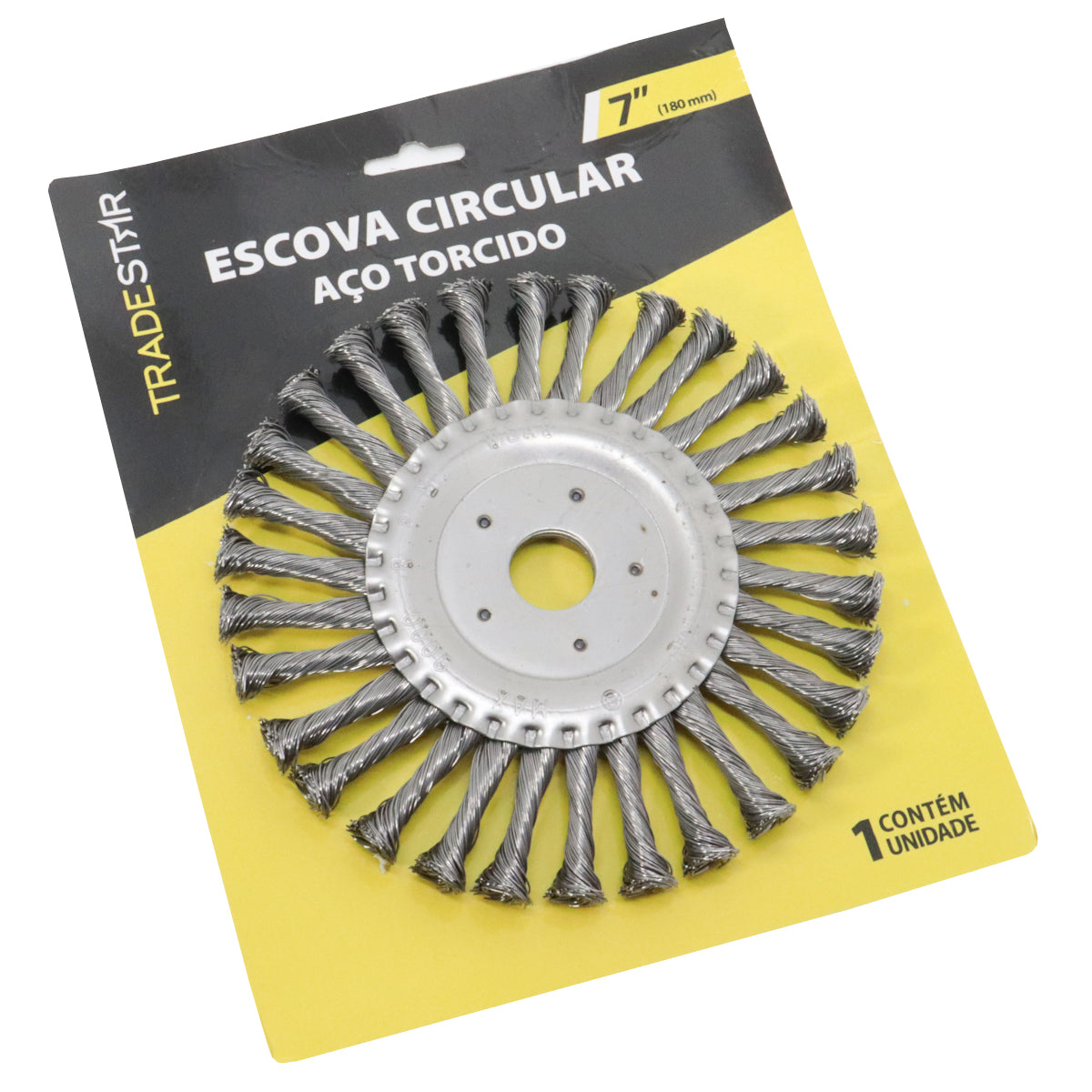 Kit 5 Escova De Aço Circular Rotativa Trançada 7" 180mm para limpeza e preparação de superfícies. Remove ferrugem, pintura e resíduos. Ideal para uso em motoesmeril. Aço carbono de alta qualidade, durável e eficiente.