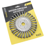 Kit 5 Escova De Aço Circular Rotativa Trançada 7" 180mm para limpeza e preparação de superfícies. Remove ferrugem, pintura e resíduos. Ideal para uso em motoesmeril. Aço carbono de alta qualidade, durável e eficiente.