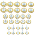 Kit com 30 escovas de aço circular para furadeira com haste de 1/4". Conjunto com 3 tamanhos diferentes (1", 1.1/2" e 2") para limpeza e remoção em diversas superfícies. Ideal para uso profissional.