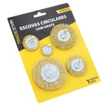 Kit com 50 escovas de aço circular para furadeira com haste 1/4, ideal para limpeza e preparação de superfícies. Conjunto com diferentes tamanhos de escovas circulares de aço carbono latonado, proporcionando versatilidade e eficiência em diversas aplicações. Perfeito para uso em furadeiras, garantindo durabilidade e precisão. Inclui 10 unidades de cada tamanho: 1" (25 mm), 1.1/2" (38 mm), 2" (50 mm), 2.1/2" (63 mm) e 3" (75 mm). Ferramenta essencial para profissionais e projetos DIY.