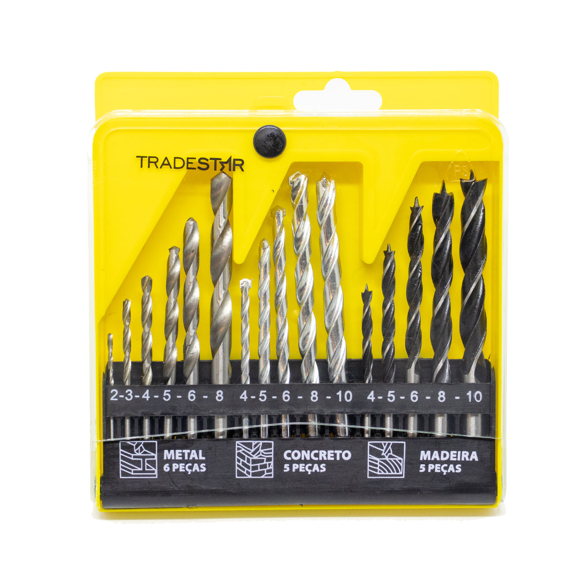 Kit de brocas Tradestar com 48 peças para madeira, concreto e metal. Inclui brocas de diferentes tamanhos para perfurações precisas em diversos materiais. Ideal para uso profissional e doméstico.