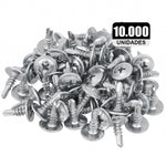Parafuso Flangeado Ponta Broca Drywall 4,2x13mm com 10.000 unidades. Ideal para fixação em drywall, aço carbono galvanizado, ponta broca autoperfurante, cabeça flangeada para maior área de contato e resistência.