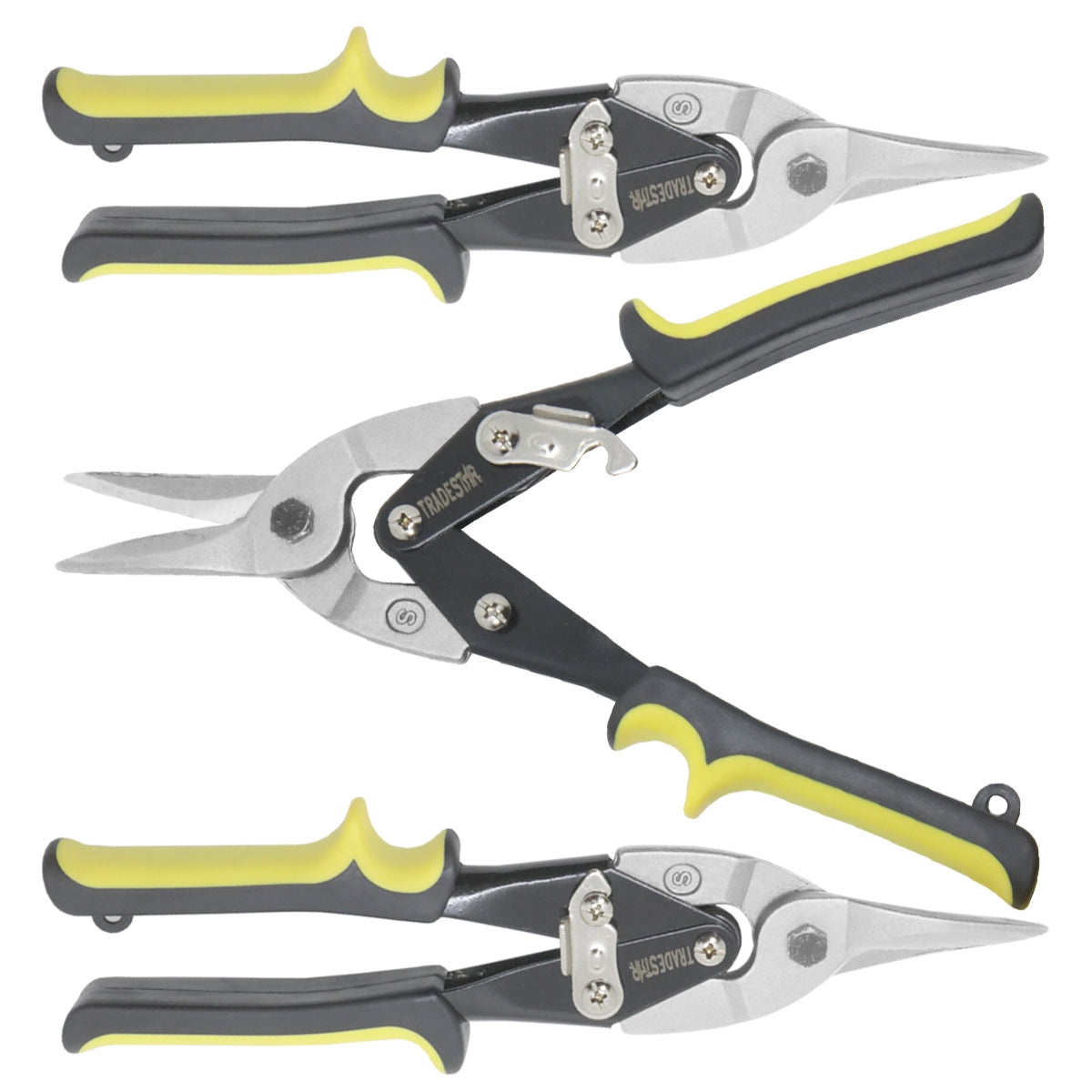Kit 3 Tesoura Aviação para chapa Cortar Reta 10" Corneta - Tesouras de aviação para corte preciso de chapas de aço e metal, ideais para funileiros, serralheiros e projetos DIY. Cabo ergonômico e durabilidade Corneta.