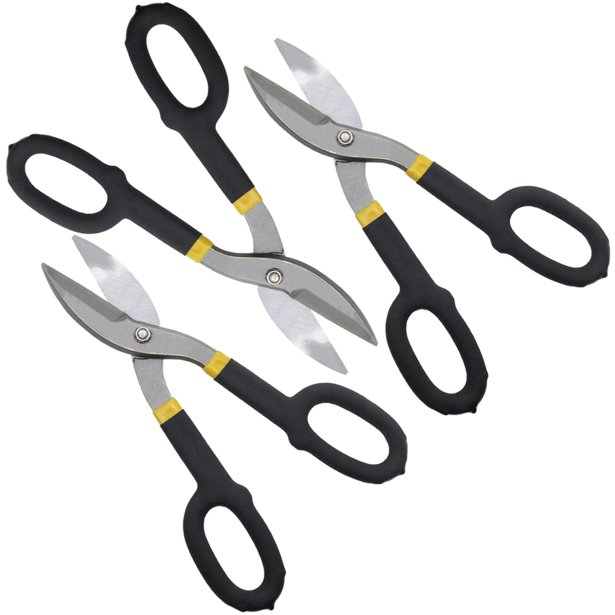 Kit com 3 Tesouras Alicate de Corte para Funileiro 10" em Aço Carbono, ideal para cortar chapas de aço e alumínio. Ferramentas para funilaria com cabo ergonômico e trava de segurança.