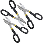 Kit com 3 Tesouras Alicate de Corte para Funileiro 10" em Aço Carbono, ideal para cortar chapas de aço e alumínio. Ferramentas para funilaria com cabo ergonômico e trava de segurança.