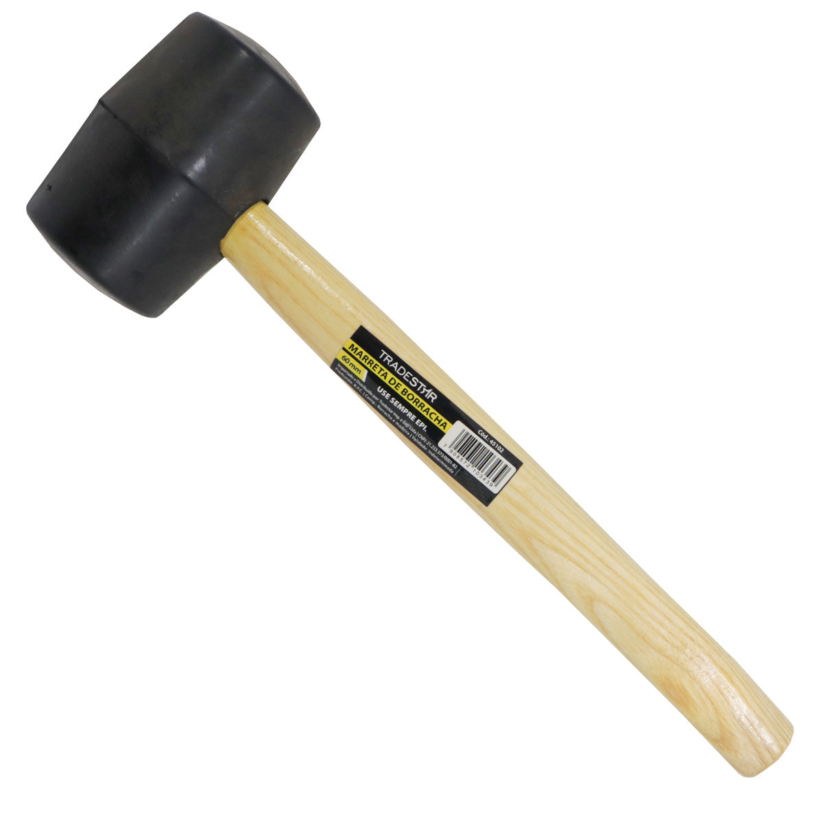 Marreta de Borracha 60mm Tradestar com cabo de madeira, ferramenta manual para uso geral. Ideal para trabalhos que exigem impacto suave e preciso. Ferramenta de alta qualidade para construção e reparos.
