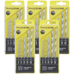 Jogo de Brocas para Concreto e Alvenaria Tradestar com 25 peças, tamanhos 4mm, 5mm, 6mm, 8mm e 10mm. Brocas de aço carbono com ponta de metal duro (vídea), ideal para perfurações em concreto, tijolo e alvenaria. Kit completo para uso em furadeiras elétricas e manuais.