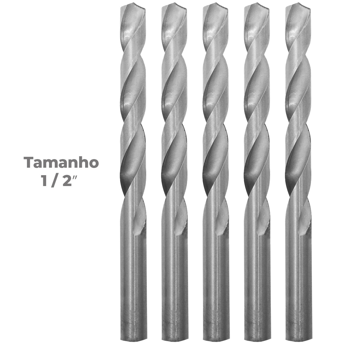 Broca em HSS Aço Rápido DIN 338 1/2" Tradestar - Kit com 50 unidades. Brocas de alta performance para perfuração em metal, madeira e plástico. Ideal para profissionais que buscam precisão e durabilidade. Aço rápido HSS, ponta afiada e geometria otimizada.