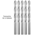 Broca em HSS Aço Rápido DIN 338 10x133mm Tradestar - Kit com 50 unidades, ideal para perfuração em metais. Brocas de alta qualidade com ponta otimizada para cortes precisos e durabilidade.
