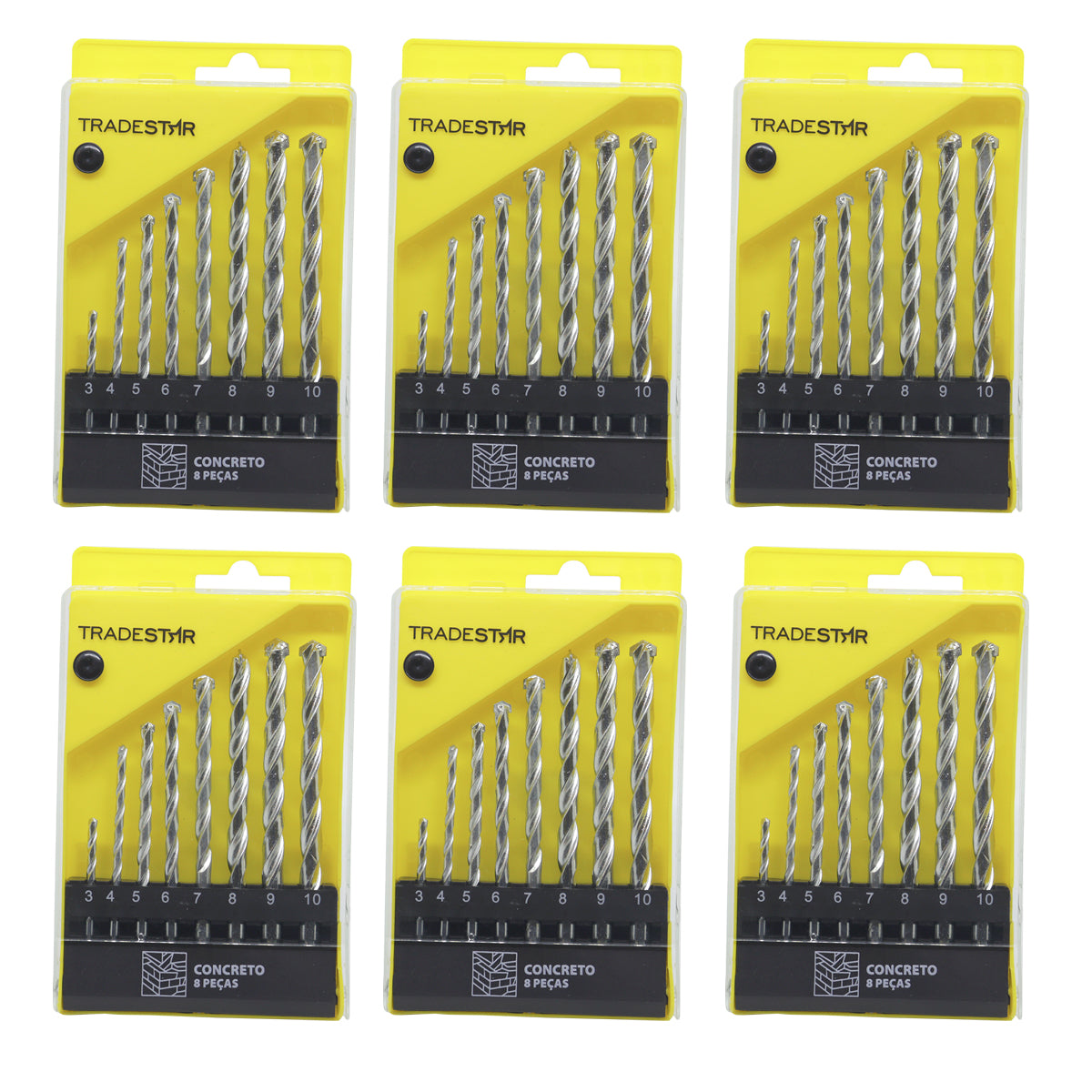 Jogo de Brocas para Concreto Tradestar com 48 peças, tamanhos de 3mm a 10mm, ideal para furadeira. Kit com estojo organizador, perfeito para perfurações em concreto, alvenaria e tijolos. Ferramenta essencial para construção civil, reformas e uso doméstico.
