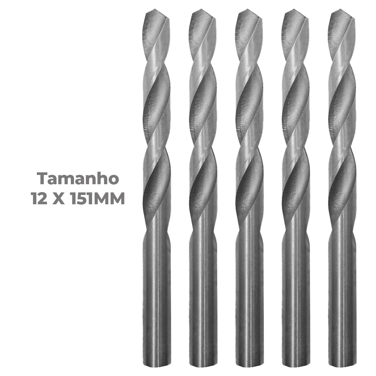 Broca em HSS Aço Rápido DIN 338 12x151mm Tradestar - Kit com 50 unidades, ideal para perfuração precisa em metal, madeira e plástico. Fabricada em aço rápido de alta qualidade, oferece durabilidade e eficiência. Ferramenta essencial para profissionais e hobbistas.