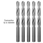 Broca em HSS Aço Rápido DIN 338 12x151mm Tradestar - Kit com 50 unidades, ideal para perfuração precisa em metal, madeira e plástico. Fabricada em aço rápido de alta qualidade, oferece durabilidade e eficiência. Ferramenta essencial para profissionais e hobbistas.