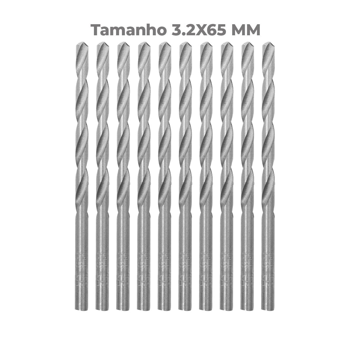 Broca em HSS Aço Rápido DIN 338 3.2x65mm Tradestar - Kit com 100 unidades. Brocas de alta qualidade para perfuração precisa em metal, madeira e plástico. Ideal para profissionais e hobbistas. Ferramenta durável e eficiente.