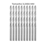 Broca em HSS Aço Rápido DIN 338 3.2x65mm Tradestar - Kit com 100 unidades. Brocas de alta qualidade para perfuração precisa em metal, madeira e plástico. Ideal para profissionais e hobbistas. Ferramenta durável e eficiente.