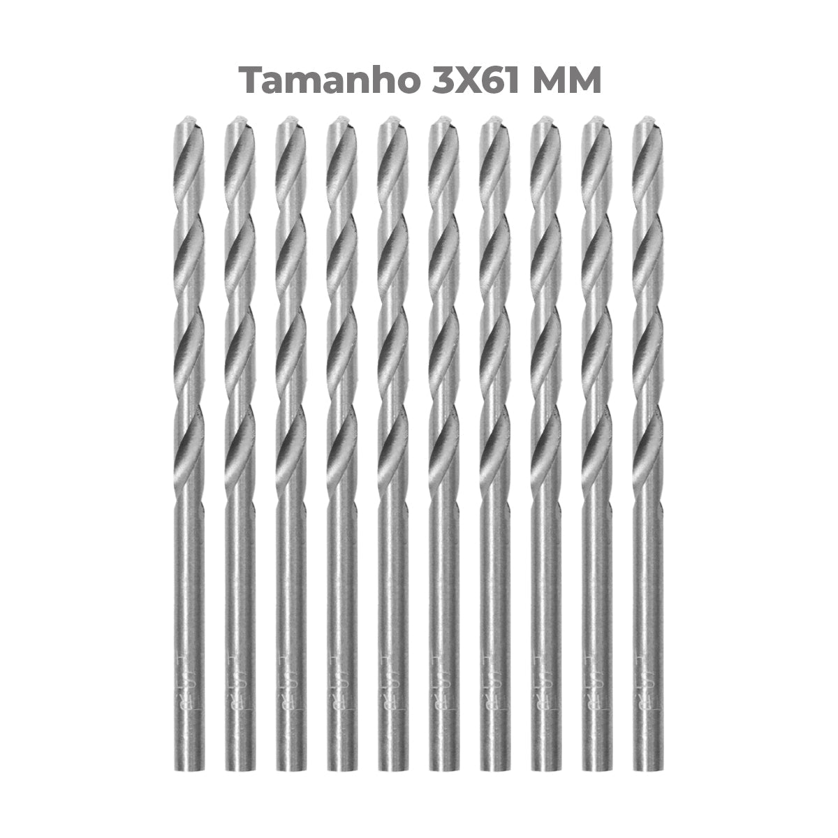Brocas em HSS Aço Rápido DIN 338 3x61MM Tradestar - Kit com 100 unidades, ideal para perfuração precisa em metal, madeira e plástico. Ferramenta de alta qualidade e durabilidade para profissionais e hobbistas.