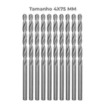 Brocas em HSS Aço Rápido Tradestar DIN 338 4x75mm - Kit com 100 unidades, ideal para perfuração precisa em metal, madeira e plástico. Ferramenta de alta qualidade e durabilidade para profissionais e hobbistas.