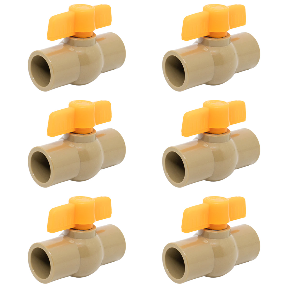 Kit com 6 registros esfera PVC soldável 3/4 25mm Tradestar, ideal para controle de fluxo em sistemas hidráulicos. Resistente, fácil de instalar e com vedação eficiente. Perfeito para água potável, irrigação e outras aplicações.